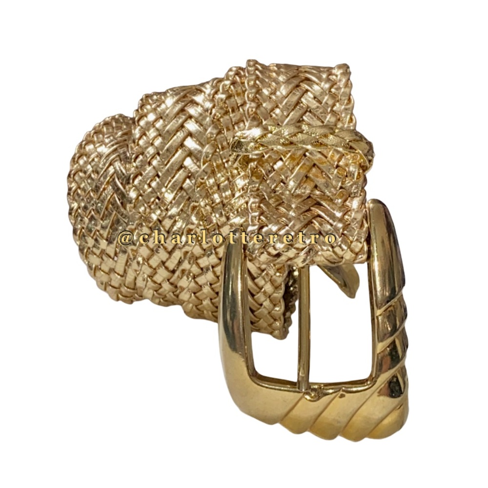 80s vtg • Accessories by Pearl • Gold Metallic Braided Weave Belt • Signed
